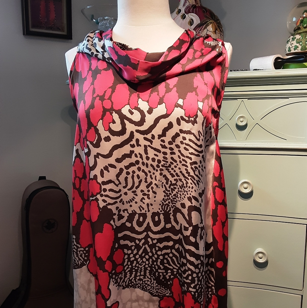 Pink and Cream Patterned Sleeveless Dress